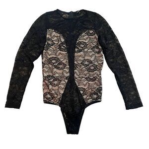 Olivaceous lace back bodysuit size medium black & nude​​​​